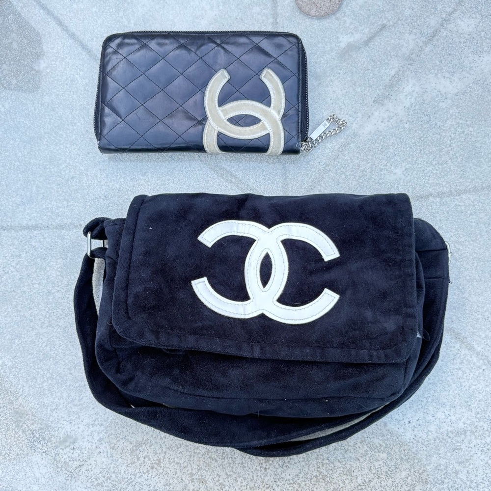 Chanel Black Shoulder Bag  CC Logo +  Cambon Zip Around Wallet AUTHENIC - Picture 3 of 13